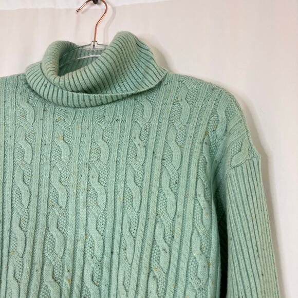 Talbots | Mint Confetti Sweater Cowl Neck Cotton Blend Womens Medium Petite - Picture 2 of 5